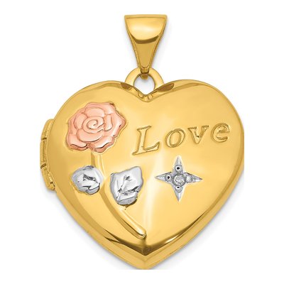 14K Yellow Gold Diamond Heart Locket
