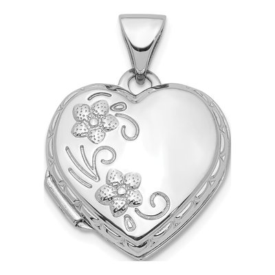 14K White Gold Floral Heart Locket