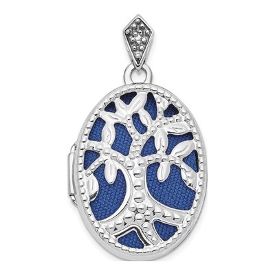 14K White Gold Diamond-Cut Tree Oval Locket