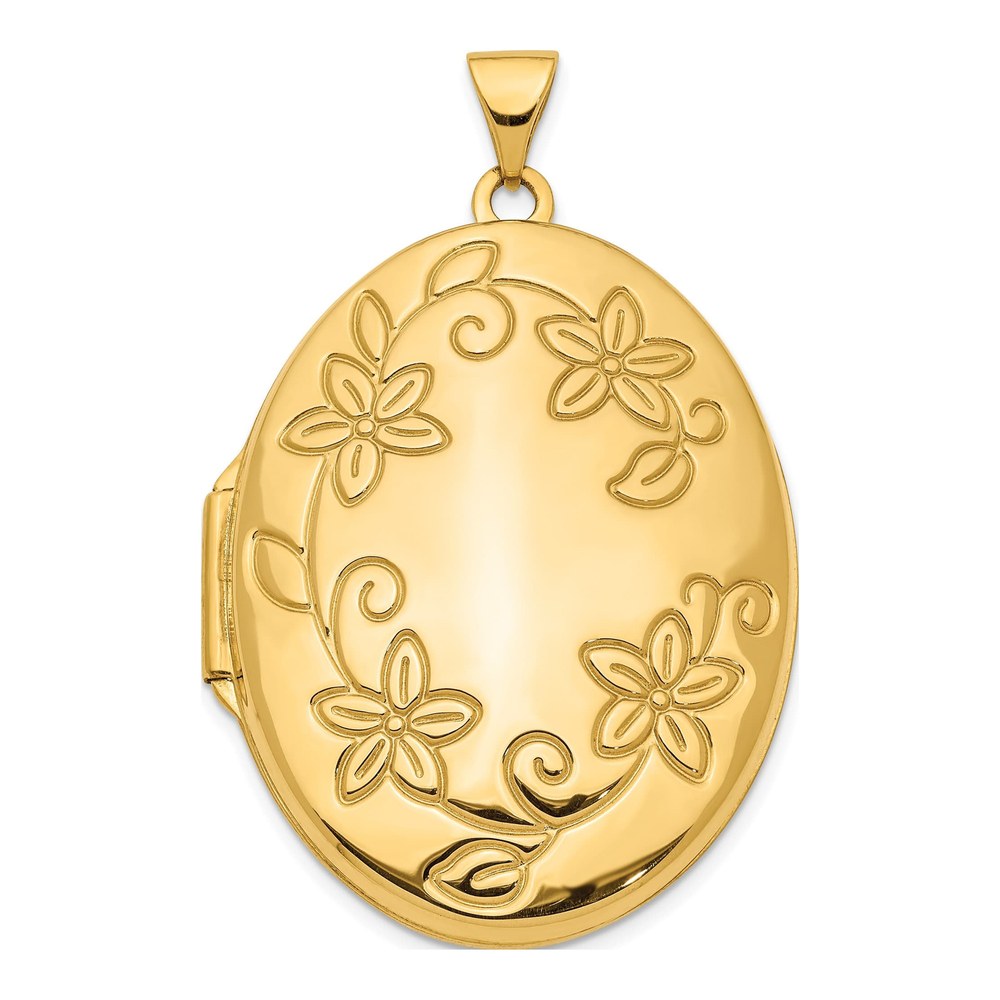 14K Yellow Gold Floral Border Oval Locket