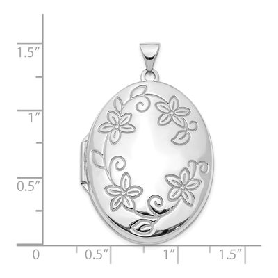 14K White Gold Floral Oval Locket – view 4