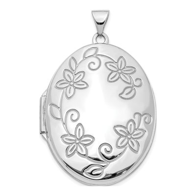 14K White Gold Floral Oval Locket