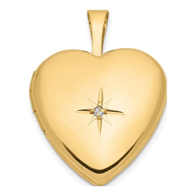 14K Yellow Gold Diamond Star Heart Locket
