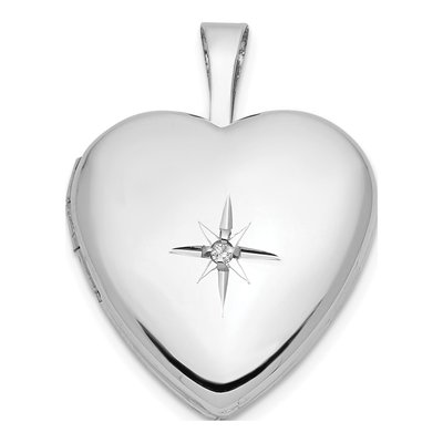 14K White Gold Diamond Star Heart Locket