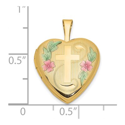 14K Yellow Gold Pink Green Enamel Heart Locket – view 4