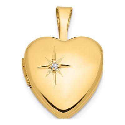 14K Yellow Gold Diamond Heart Locket