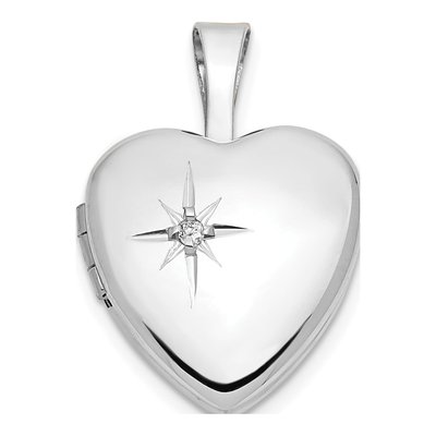 14K White Gold Diamond Heart Locket