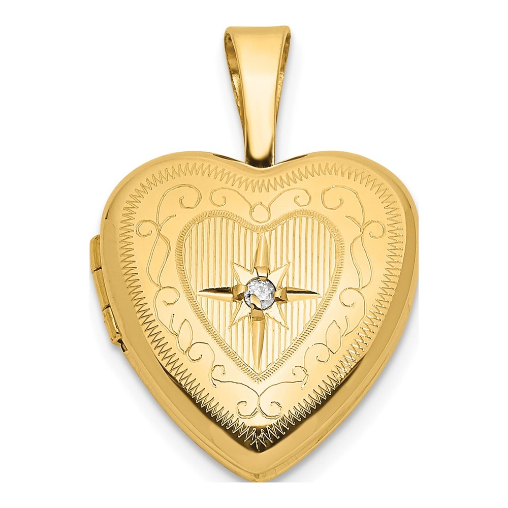14K Yellow Gold Diamond Star Heart Locket