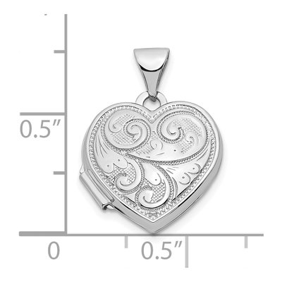 14K White Gold Reversible Swirl Heart Locket – view 4