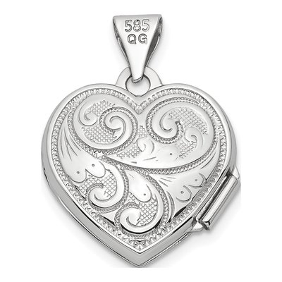 14K White Gold Reversible Swirl Heart Locket – view 5