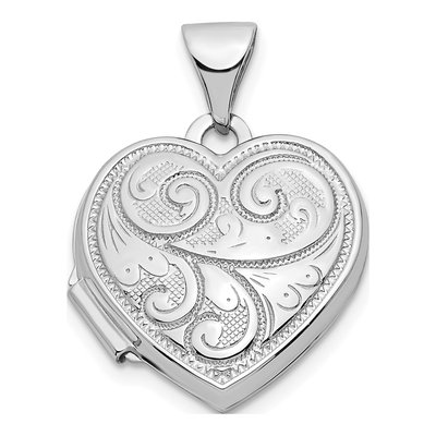 14K White Gold Reversible Swirl Heart Locket
