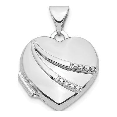 14K White Gold Diamond Heart Locket