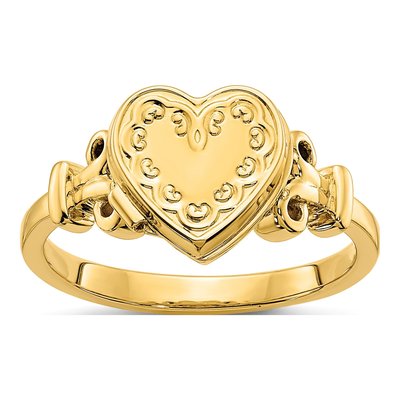 14K Yellow Gold Heart Locket Ring
