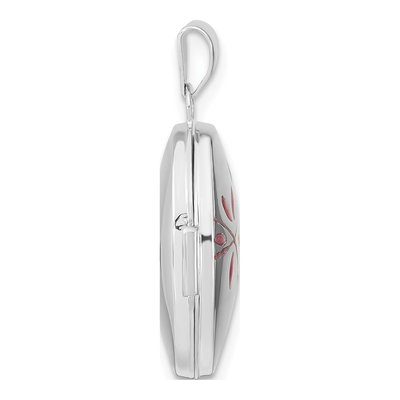 14K White Gold Pink Enamel Leaves Oval Locket – view 3
