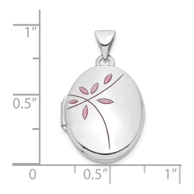 14K White Gold Pink Enamel Leaves Oval Locket – view 4