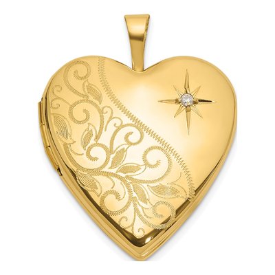 14K Yellow Gold 1/20 ct tw Diamond Scrolled Heart Locket