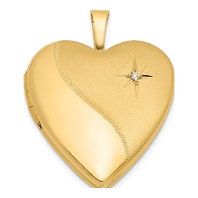 14K Yellow Gold 1/20 ct tw Diamond Star Heart Locket