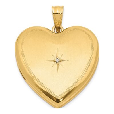14K Yellow Gold 1/20 ct tw Diamond Star Heart Locket