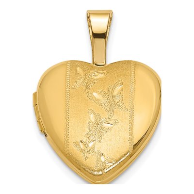 14K Yellow Gold Butterfly Heart Locket