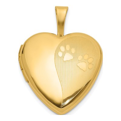 14K Yellow Gold Paw Print Heart Locket Pendant