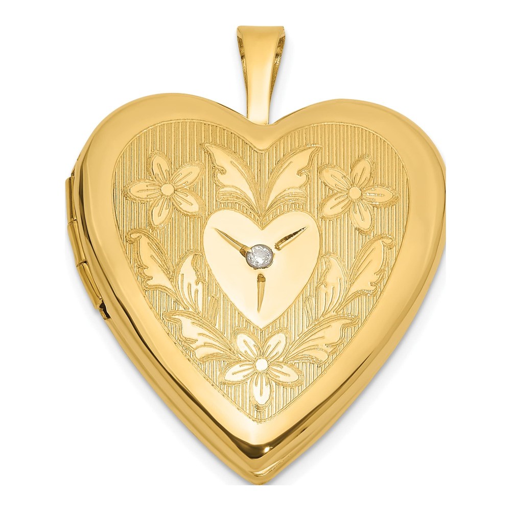 14K Yellow Gold 1/20 ct tw Diamond Heart Locket