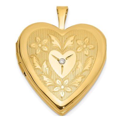 14K Yellow Gold 1/20 ct tw Diamond Heart Locket