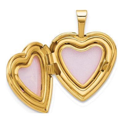 14K Yellow Gold Pink Green Enamel Heart Locket – view 5