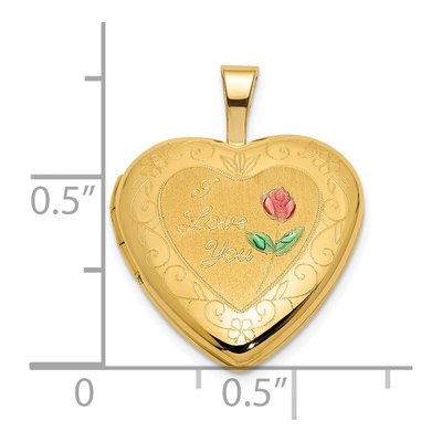 14K Yellow Gold Pink Green Enamel Heart Locket – view 6