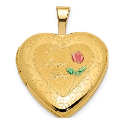 14K Yellow Gold Pink Green Enamel Heart Locket