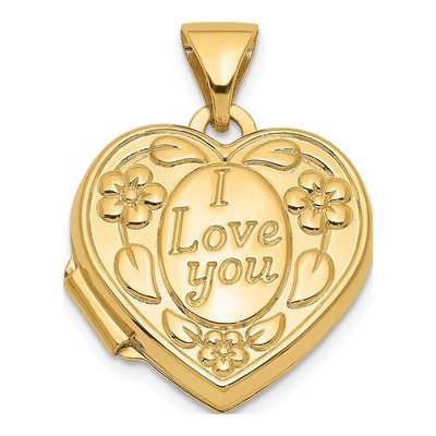 14K Yellow Gold Floral I LOVE YOU Heart Locket