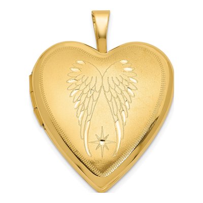14K Yellow Gold Angel Wings Heart Locket