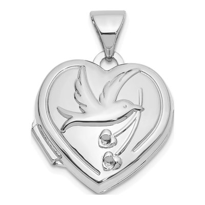 14K White Gold Dove Reversible Heart Locket