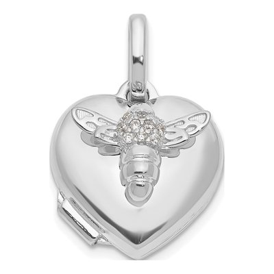 14K White Gold CZ Bee Heart Locket