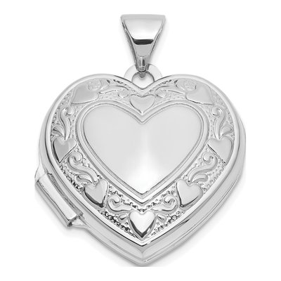 14K White Gold Heart Locket