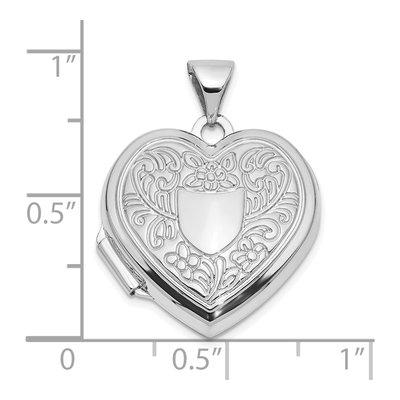 14K White Gold Floral Heart Locket – view 3