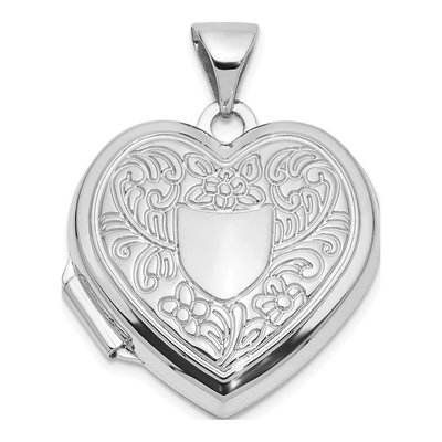 14K White Gold Floral Heart Locket