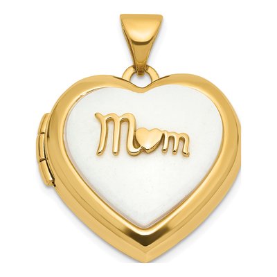 14K Yellow Gold Agate MOM Heart Locket