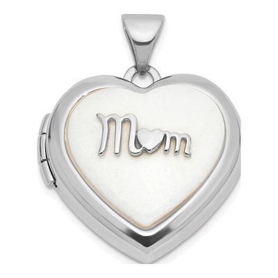 14K White Gold Agate Heart Mom Locket
