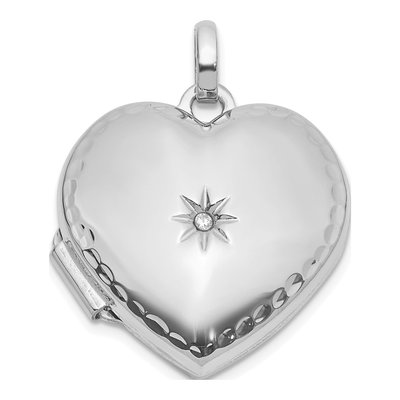 14K White Gold Diamond Heart Locket