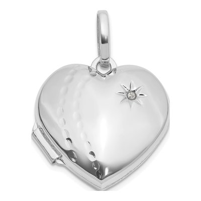 14K White Gold Diamond Heart Locket