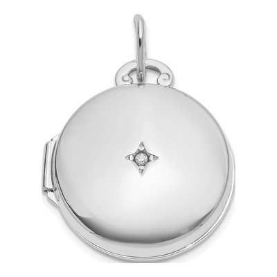 14K White Gold Diamond Round Locket