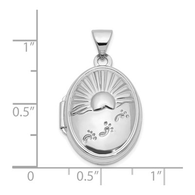 14K White Gold Footprints Reversible Oval Locket – view 3
