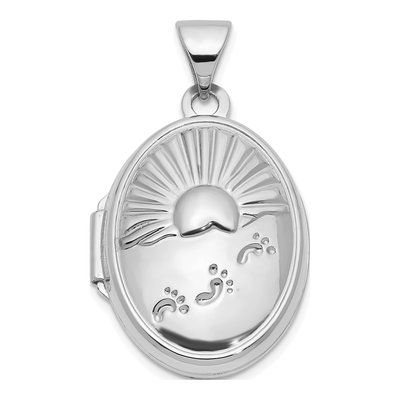 14K White Gold Footprints Reversible Oval Locket