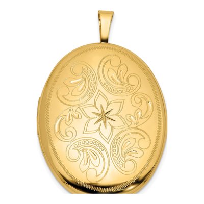 14K Yellow Gold Floral Scroll Oval Locket