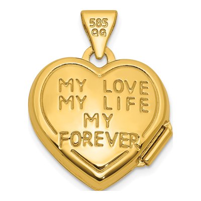 14K Yellow Gold Heart My Love Life Forever Locket – view 3