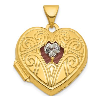 14K Yellow Gold White Topaz Heart Locket