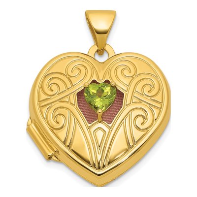 14K Yellow Gold Peridot Heart Locket