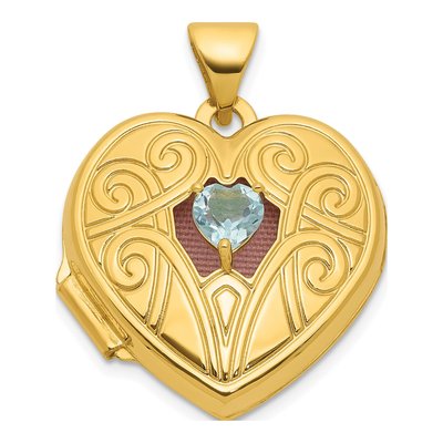 14K Yellow Gold Sky Blue Topaz Heart Locket