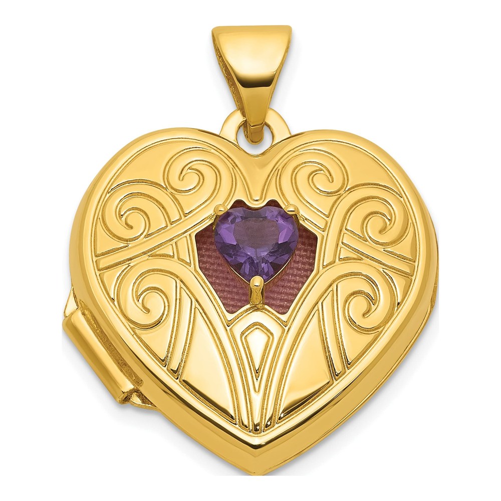 14K Polished Amethyst February Birthstone 18mm Heart Locket