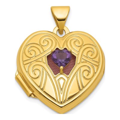 14K Yellow Gold Amethyst Heart Locket